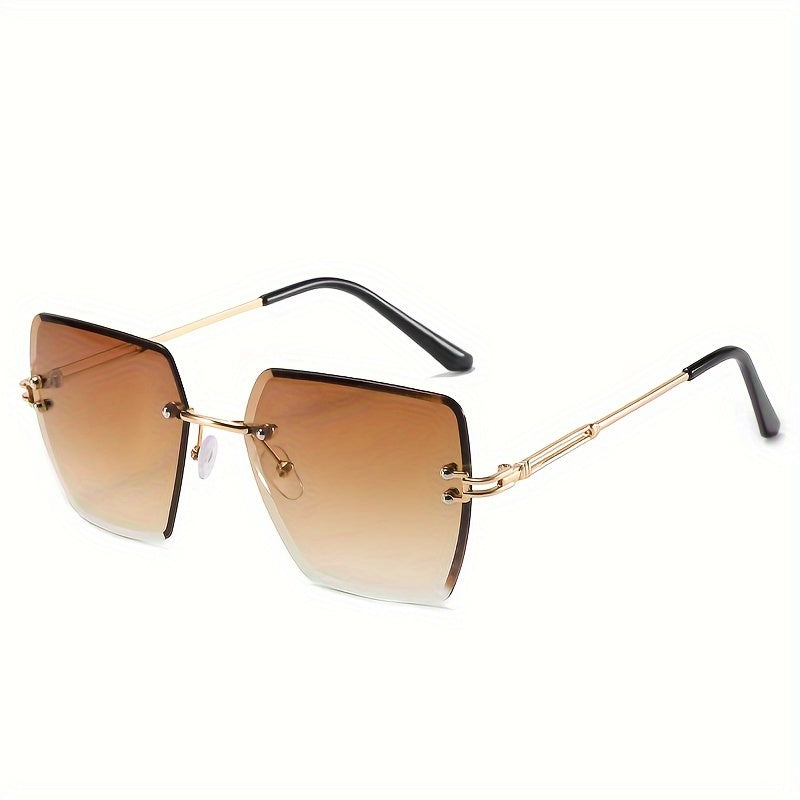 Women's Oversized Rimless Sunglasses with Gradient Lenses and Hollow Out Temples