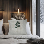 Embroidered Leaf Pattern Cushion Cover Soft Short Plush Polyester Square Zippered Decor