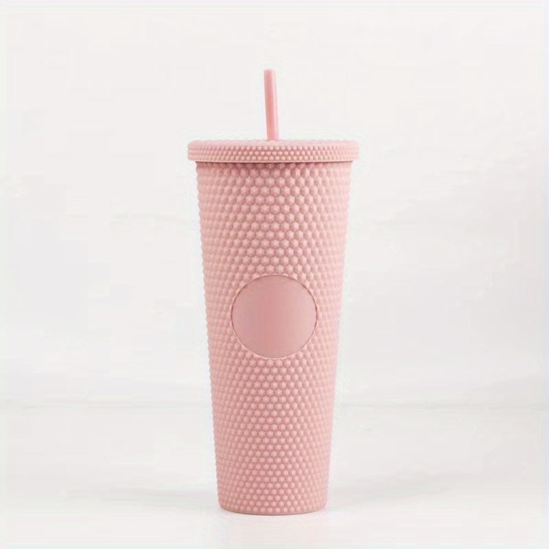 1 шт. стакан с шипами с крышкой и соломинкой, 24 унции матовые стаканы, без BPA, блестящий пластиковый стакан для воды, двухслойная бутылка для воды, многоразовый стакан с вентиляцией, посуда, предметы для домашней кухни, подарок на день рождения