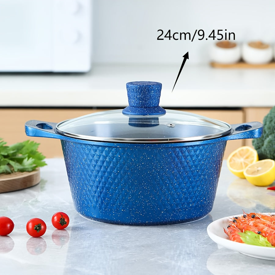 Juego de utensilios de cocina de aluminio azul con recubrimiento antiadherente, ollas y sartenes para estufa de gas