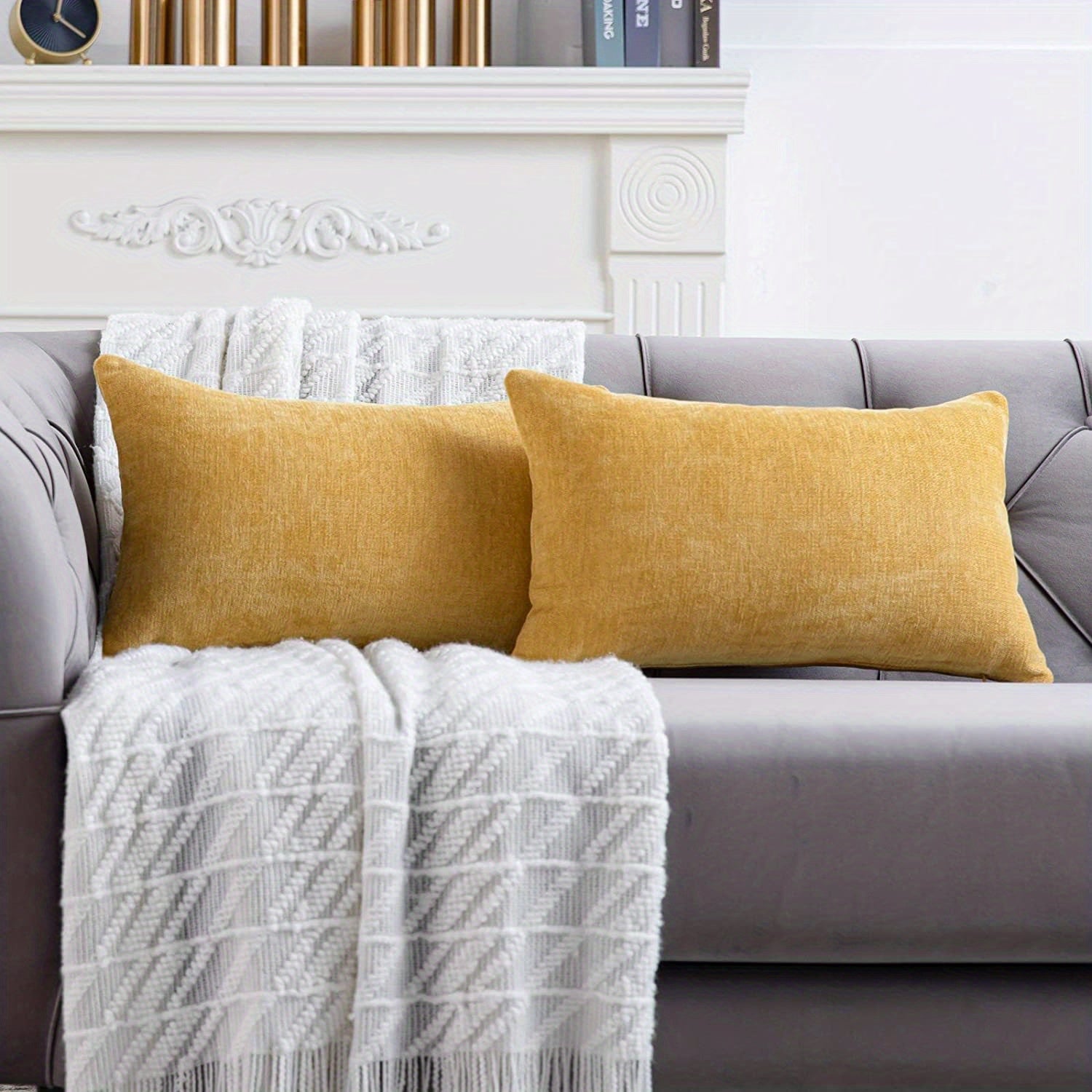 2 деревенских чехла для подушек из шенилла для декора домашнего дивана - мягкие и уютные квадратные чехлы для подушек.