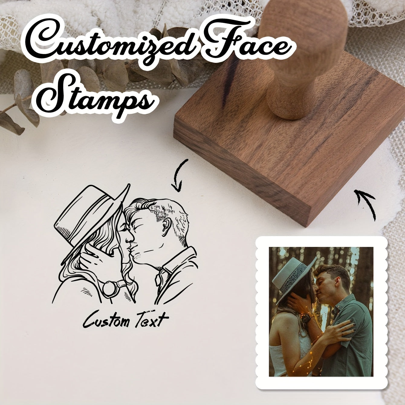 Personalized Wooden Stamp Set with Gift Box Custom Photo and Text Designs for Gifts