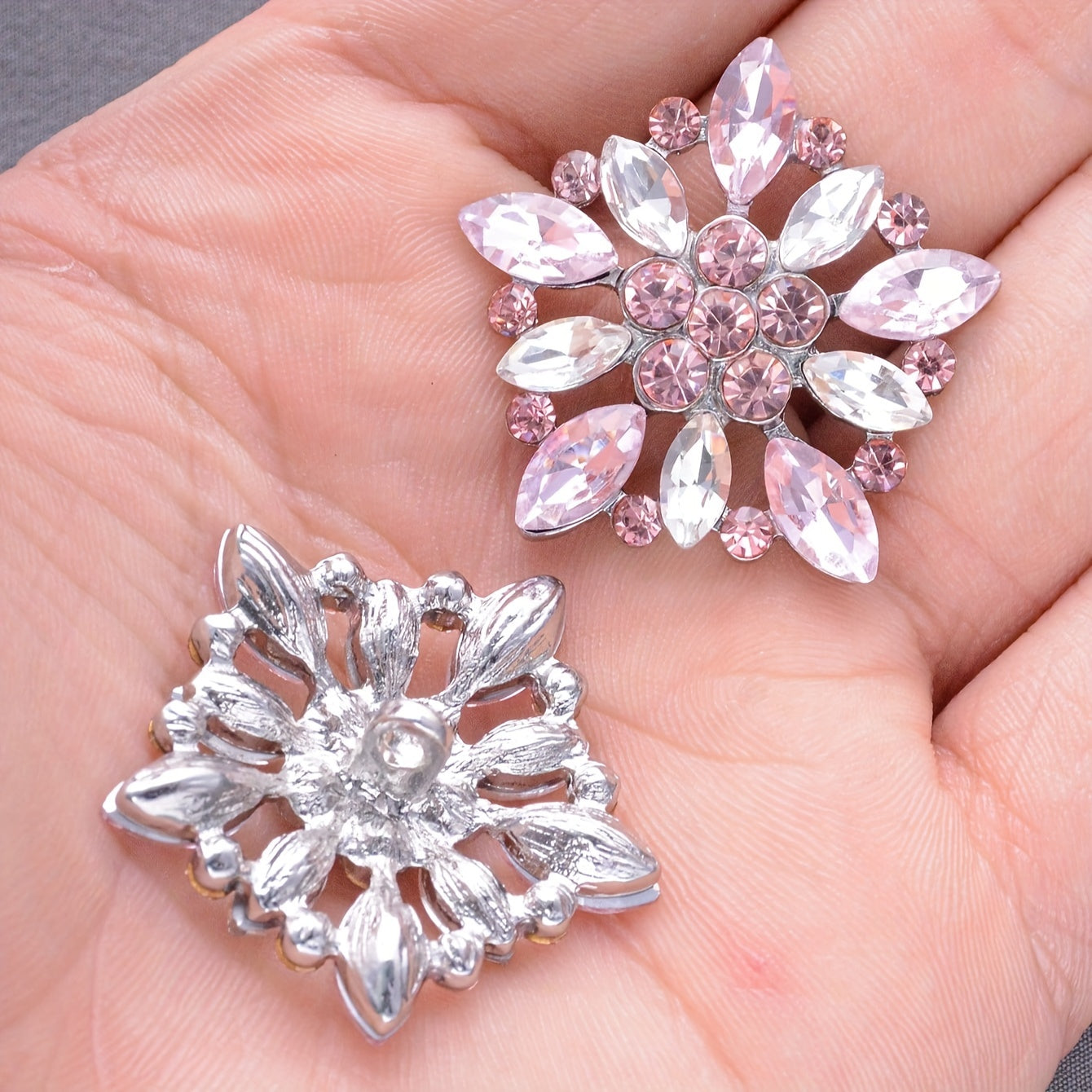 Crystal-Encrusted Metal Buttons Set of 3 or 5 for Clothing, Crafts, Gift Wrapping