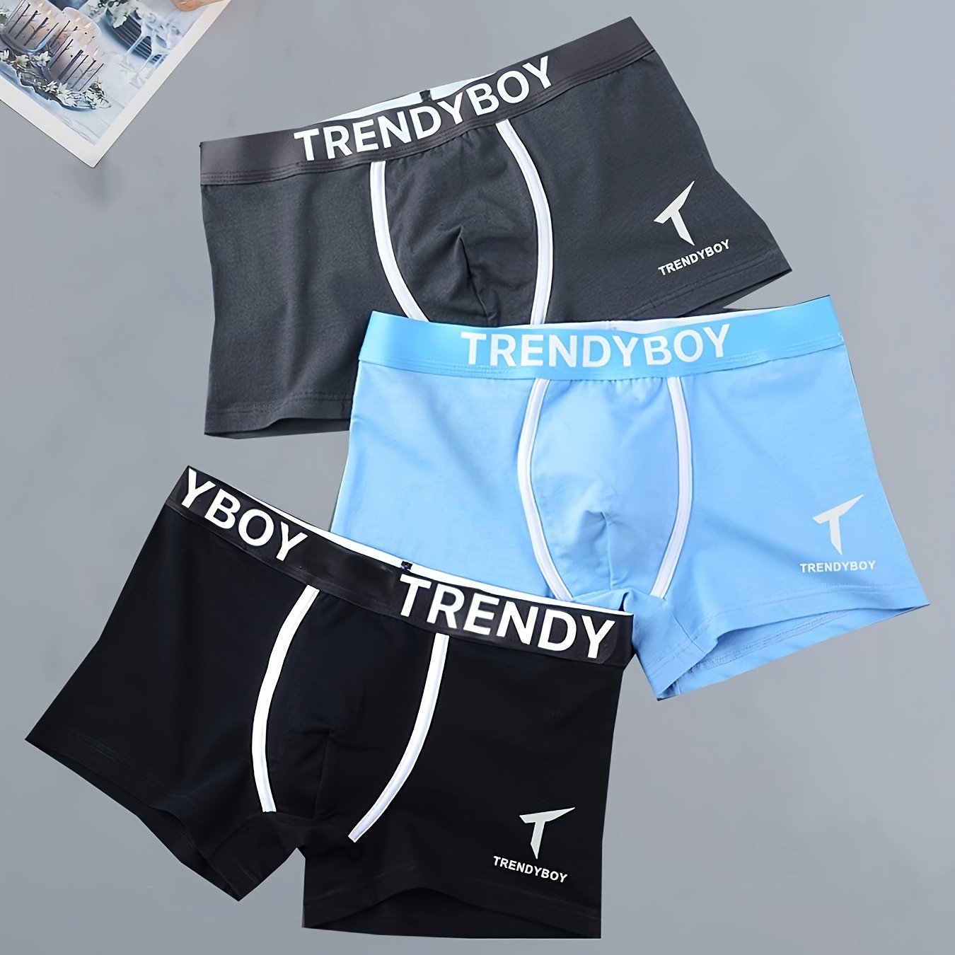 Men's Cotton Boxer Briefs Set 3 Solid Color Fashion Letter Print Breathable Underwear