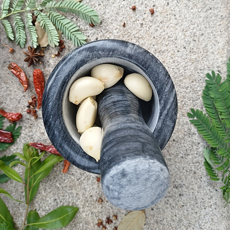 Handcrafted Marble Mortar and Pestle Set for Spices and Grains in Kitchen