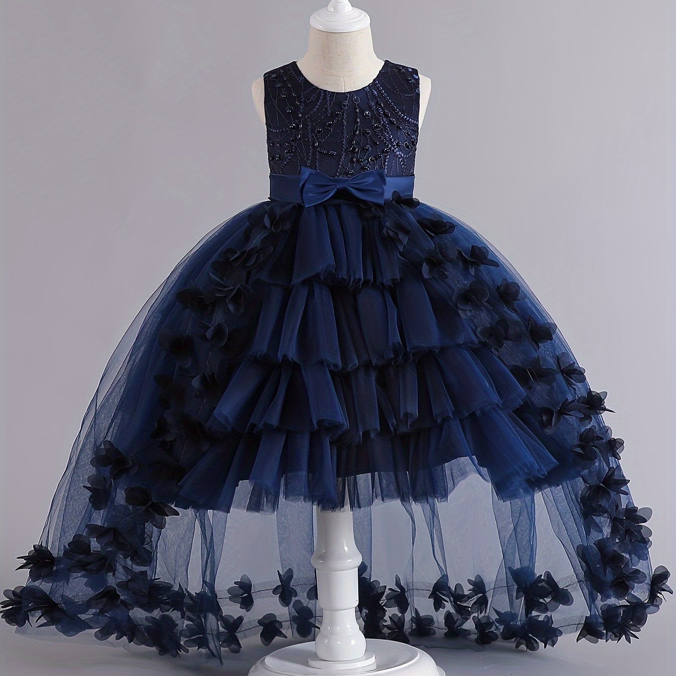 Girls' Sleeveless Princess Dress with Floral Embroidery Tulle Skirt for Pageants Weddings and Formal Events