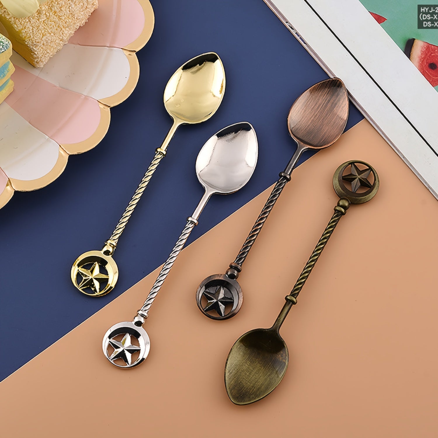 Retro Star Coffee Spoons Set of 1 Crystal Alloy Vintage Carved Dessert Spoons for Coffee, Tea, Sugar, Cake, Ice Cream, Soup in Gold, Silver, Brown, Rose