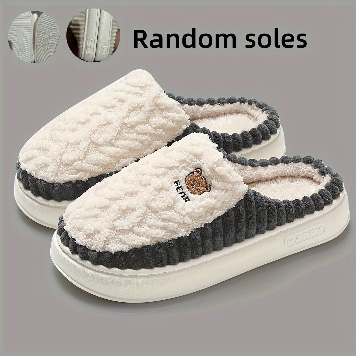 Unisex Plush Slippers Warm Indoor Winter Shoes Thick Sole Soft Lining