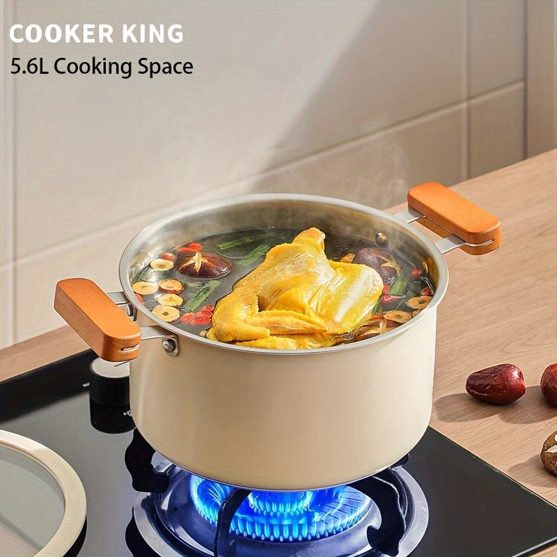 Stainless Steel Stockpot 5.6L Large Soup Pot with Lid and Handles Induction Compatible