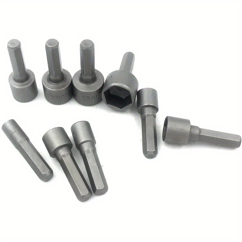 9pcs Wind Batch Sockets Heat Treated 6.35mm Hex Side-by-Side 5-13mm