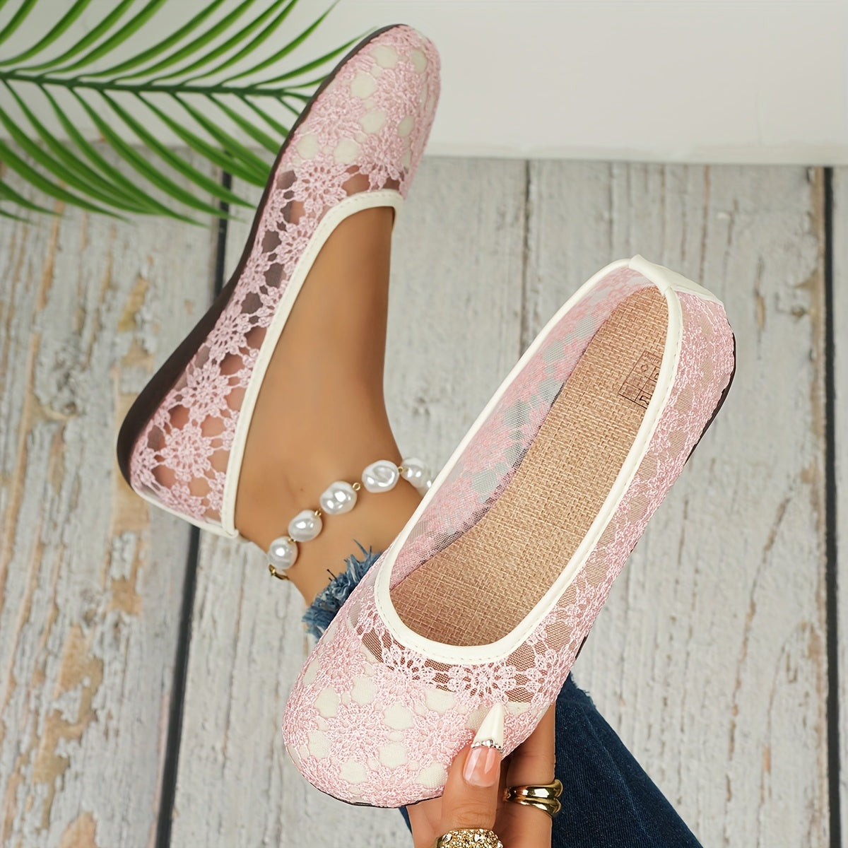 Ayollar uchun balet tufli bilan gulli korsaj nafas oladigan slip-on kundalik poyafzal