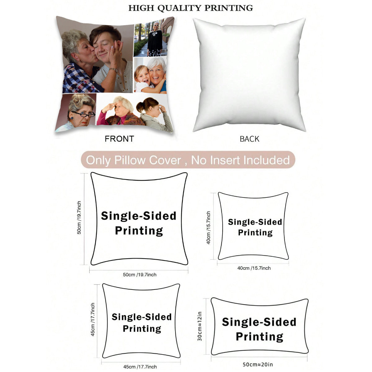 Customizable Photo Pillowcase Soft Polyester Zippered for Sofa Bed Gift