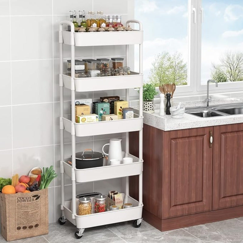 Rolling Plastic Utility Cart with Wheels, Multi-Tier Storage for Office Kitchen Living Room