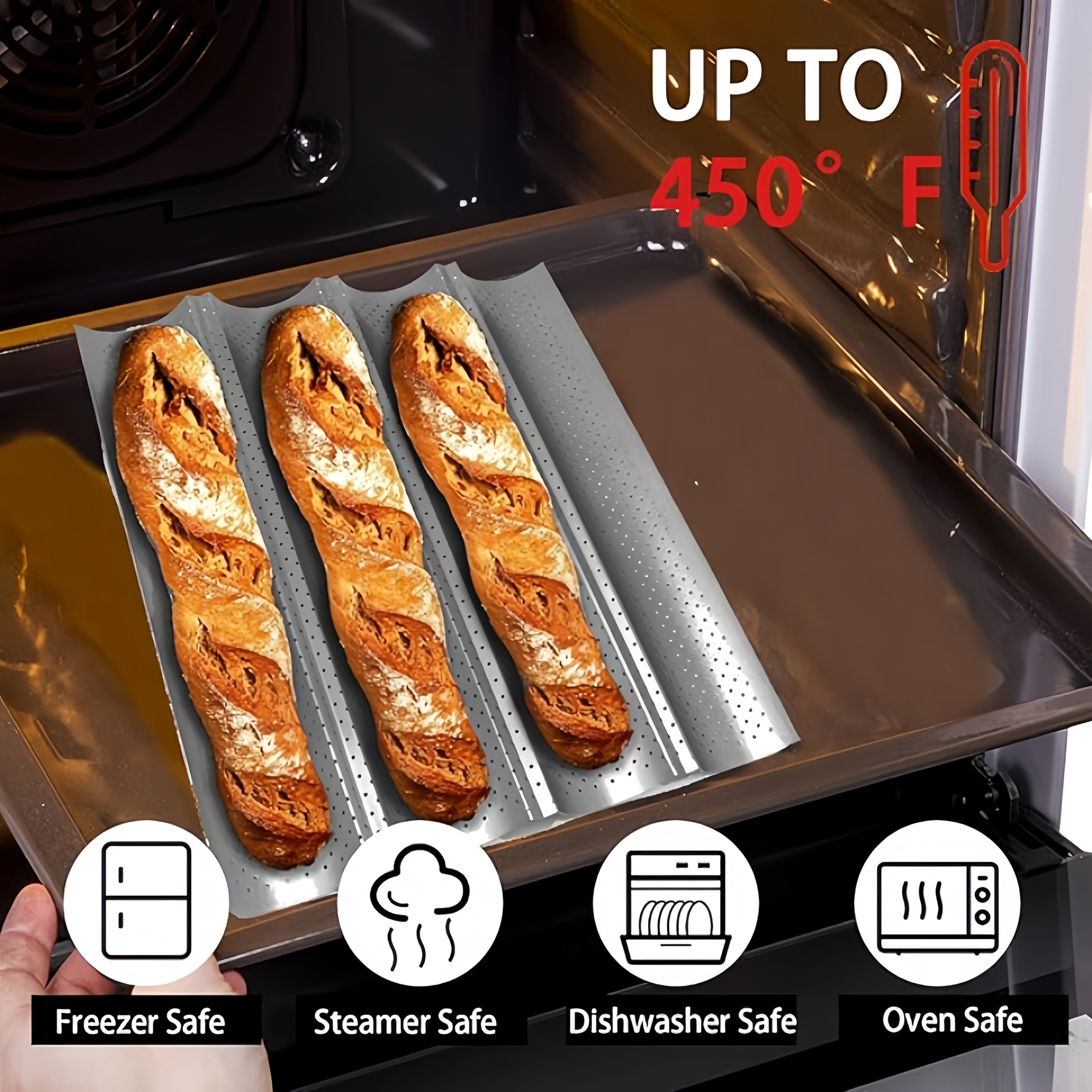 Karbonli po'latdan yasalgan teshikli baguette pishirgich non va pirojnoe uchun ventilyatsiya kanallari bilan, chirishga qarshi