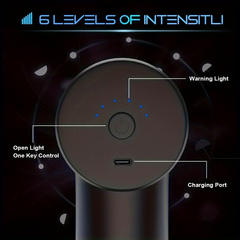 USB orqali zaryadlanadigan LED displeyli tana massajchisi, 4 ta almashtiriladigan bosh, ultra-ovozsiz mushak quroli, erkaklar va ayollar uchun yengil dizayn - litiy polimer batareya, qo'l bilan urish massaji