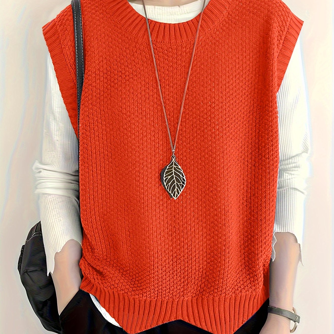 Women's Plus Size Knit Sweater Vest, Crew Neck, Cap Sleeve, Spring Summer