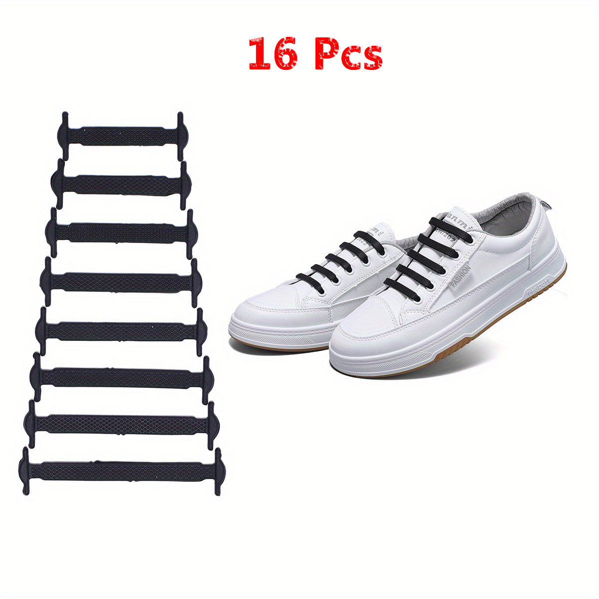 16pcs Unisex Flat Elastic Shoelaces Casual Sneakers Easy Adjustable