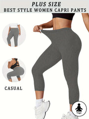 Plus Size Women's Soft Capri Pants Yoga Workout Athletic Leggings