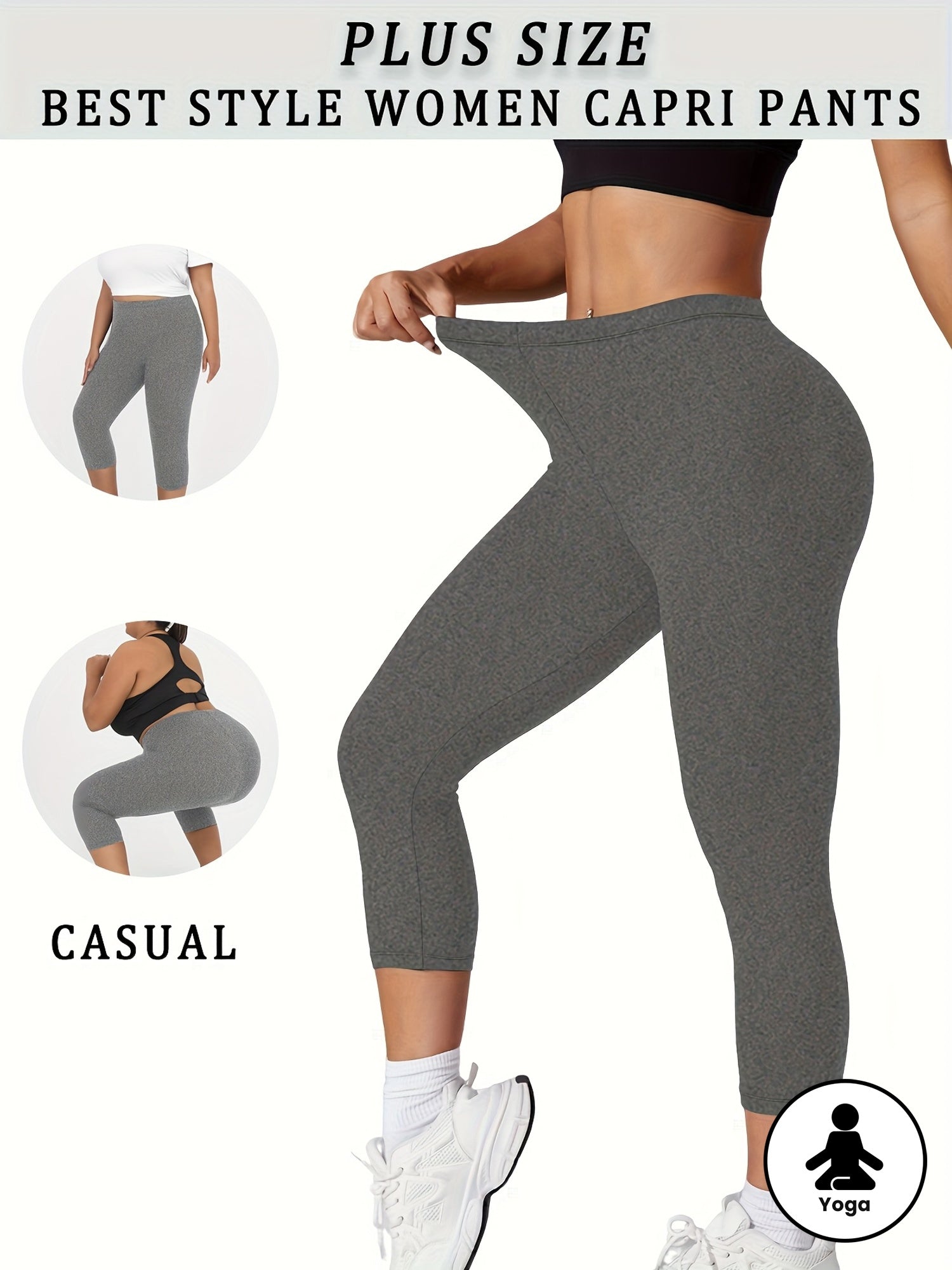 Plus Size Women's Soft Capri Pants Yoga Workout Athletic Leggings