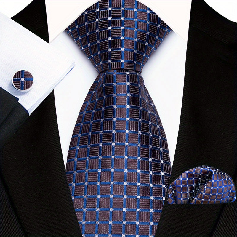 Men's Floral Paisley Striped Plaid Necktie Handkerchief Cufflinks for Formal Events