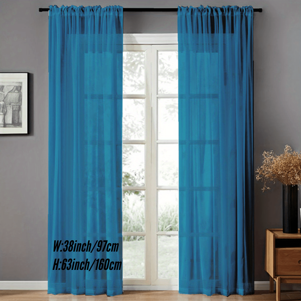 Pair of Sheer Voile Curtains with Rod Pocket for Kitchen Bedroom Living Room