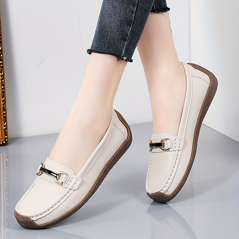 Women's Lightweight Flat Loafers with Metal Buckle Casual Slip-On Shoes