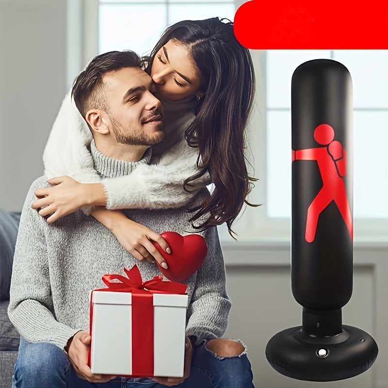 Детский надувной бокс с подставкой и перчатками для карате и кикбоксинга черный с красным