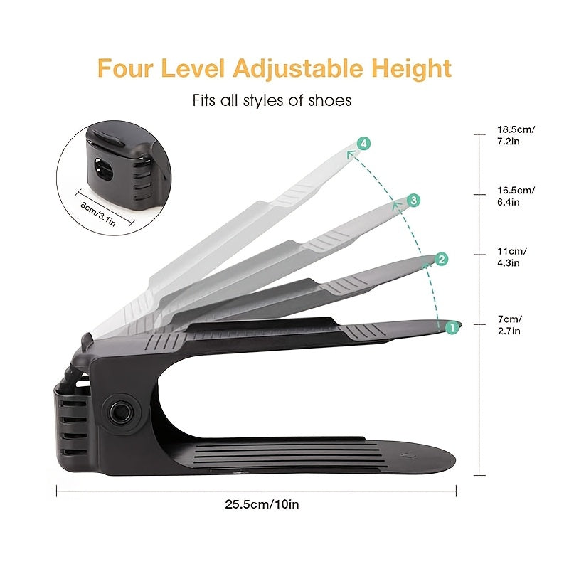 Juego de 4 estantes ajustables de plástico para zapatos, organizador de zapatos de doble capa para dormitorio, armario, entrada y baño