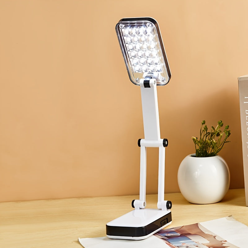 LED Desk Lamp with Eye Protection, Dual Power, Foldable, White