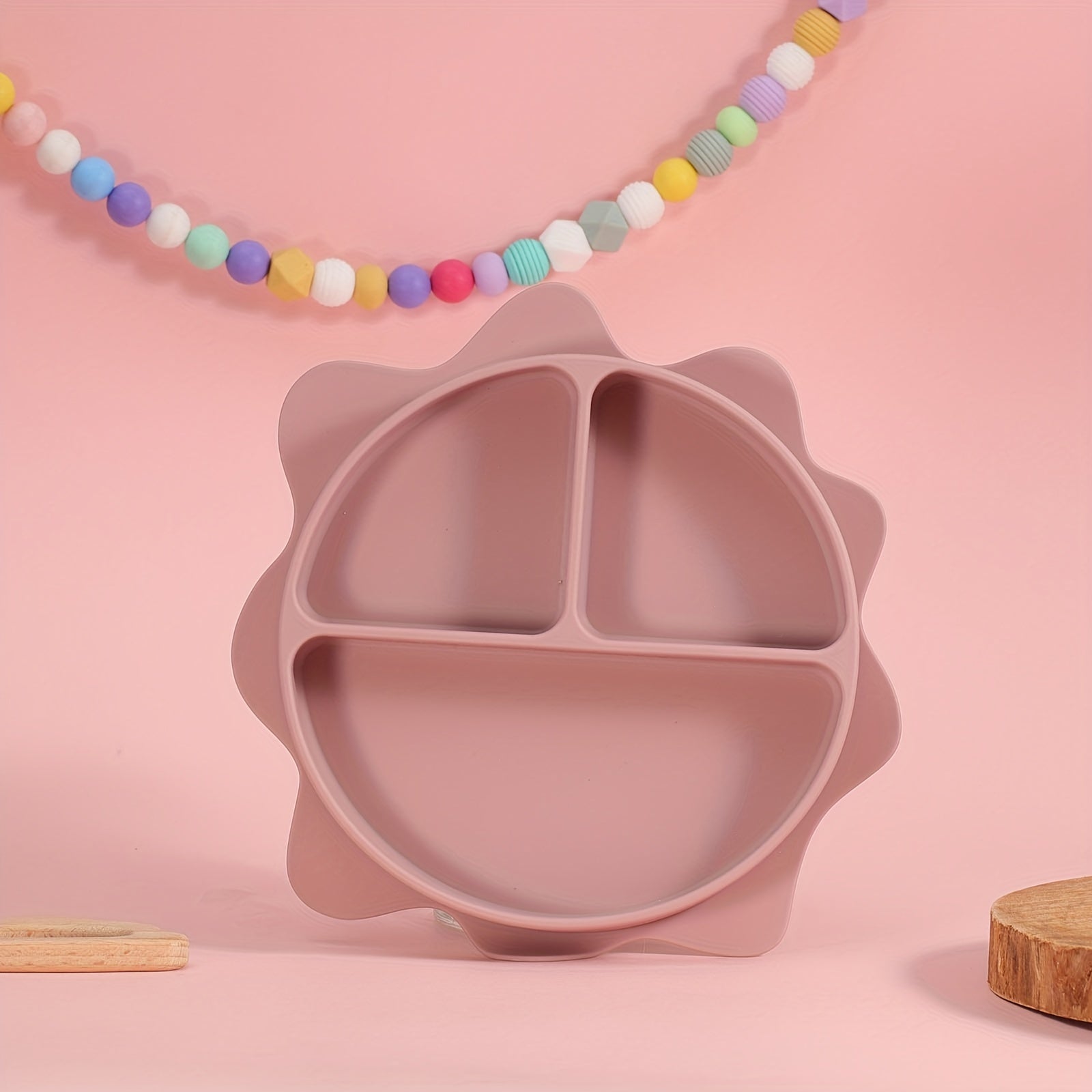 Baby Food Plate Silicone Divided Dinner Plate for Kids Vibrant Sun Cartoon Design