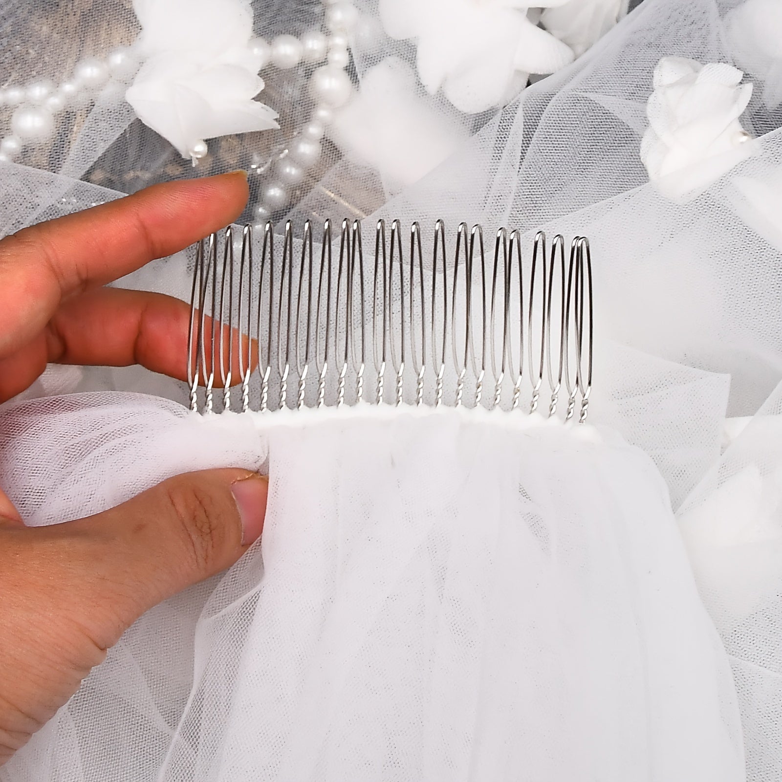 Elegant Bridal Veil 1.2m Long Single Layer with 3D Floral Design and Comb