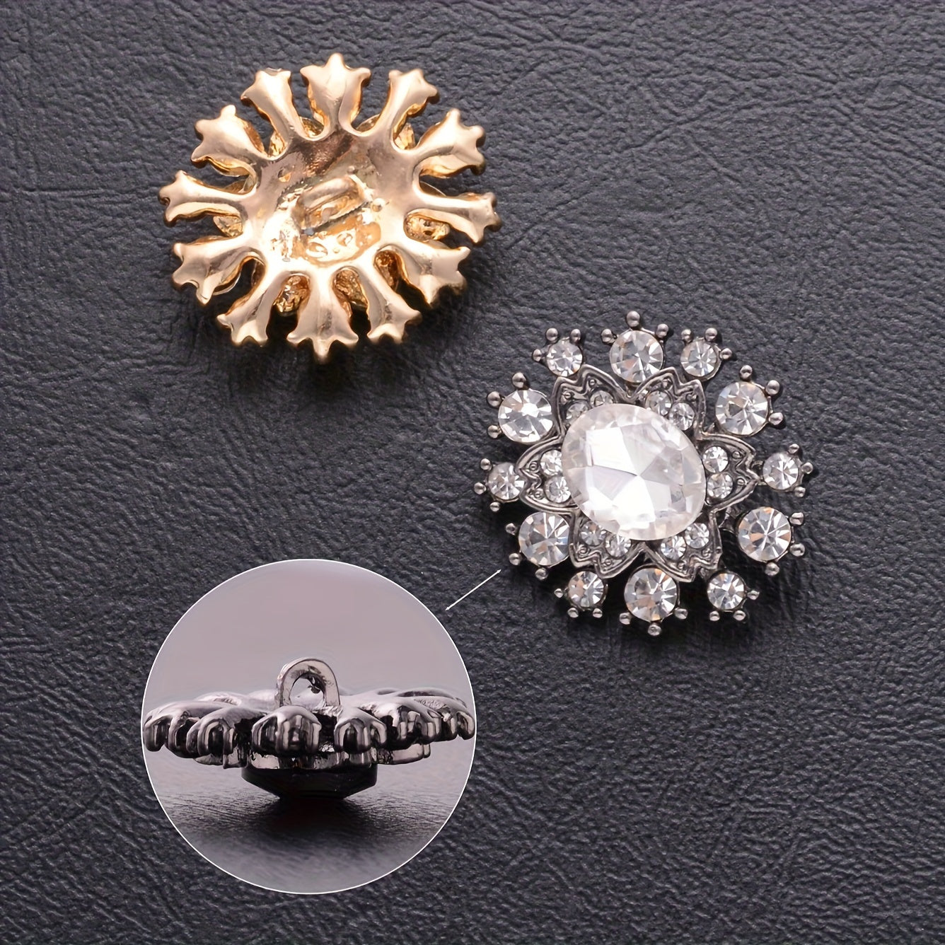 Kiyimlar, sviterlar, blazerlar uchun besh ta rhinestone zink alloy tugmasi to'plami