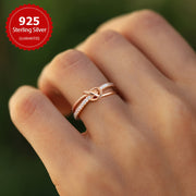 Zarif 925 Sterling Silver Ikki Tugma Halqa, Rose Golden Qoplama va Sintetik Zirconia bilan, Har kuni kiyish va ta'til uchun mos bo'lgan ayollar zargarlik buyumlari. 14-fevral kuni berish uchun mukammal sovg'a.