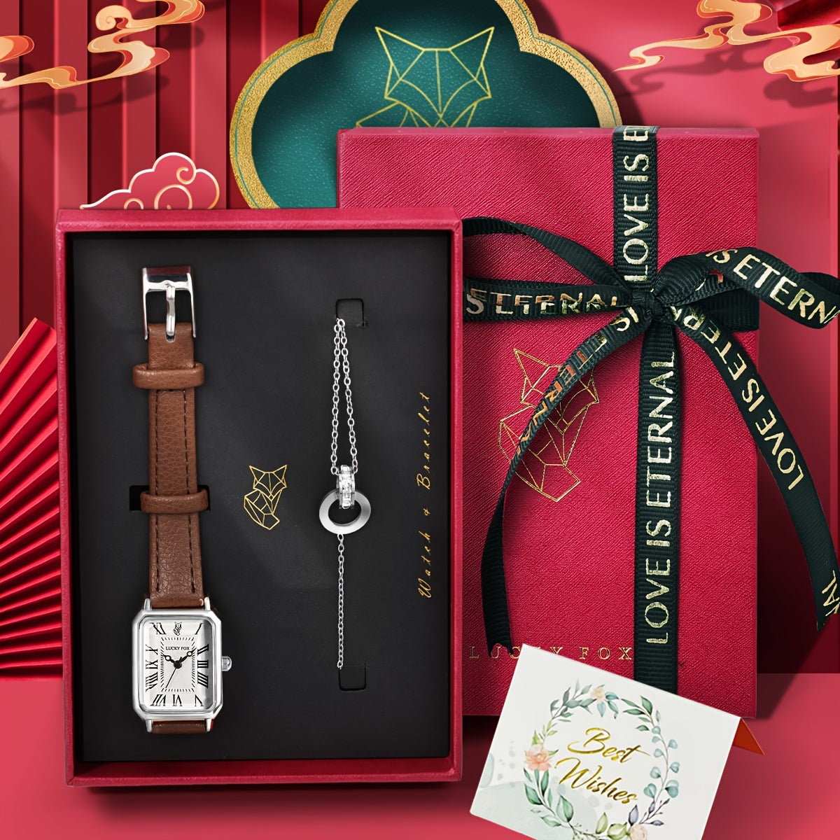 Vintage Business Watch and Bracelet Gift Set with Quartz Movement PU Leather Band Pointer Display