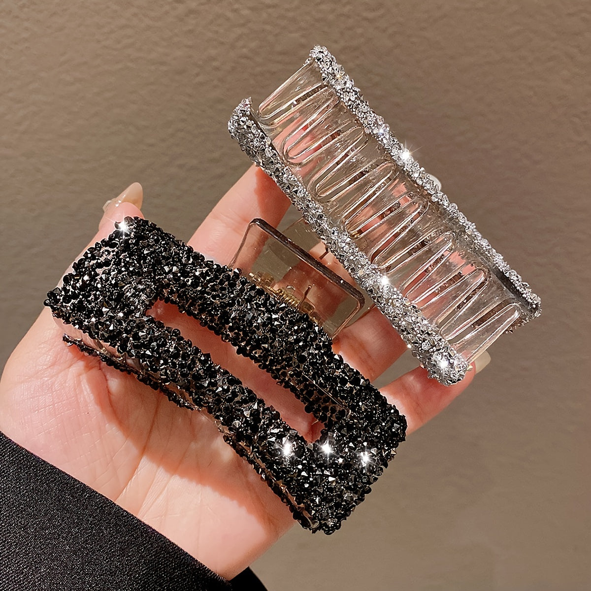 Women's Square Water Diamond Grip Hair Clips Set PVC Elegant Minimalist Oblong Rhinestone