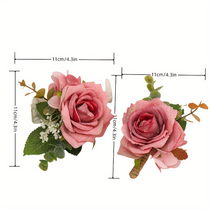 Set of 2 Bohemian Rose Flower Corsages and Wristlets for Weddings