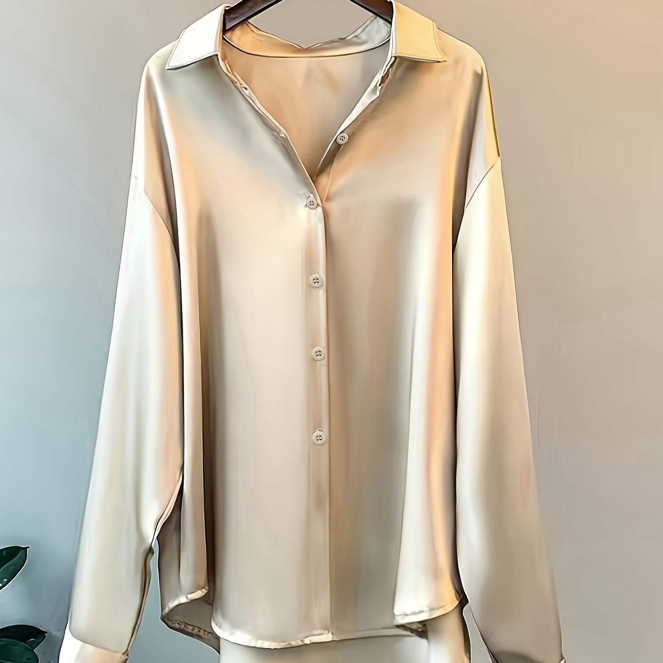 Women's Solid Color Polyester Blouse for Office and Casual Wear with Button Details