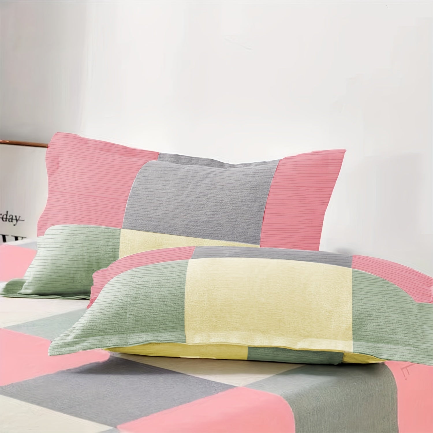 Checkered Pillowcases Set of 2 75cm x 48cm Machine Washable Geometric Design