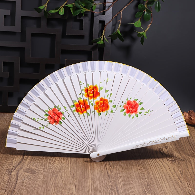 Wooden Folding Fan for Dancing and Home Decor with Printed Design