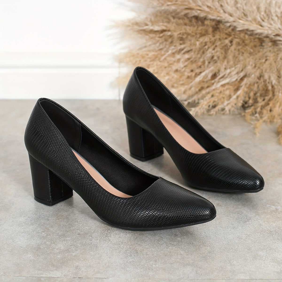 Women's Pointed Toe Pumps Stylish Chunky Heel Dress Shoes All-Season