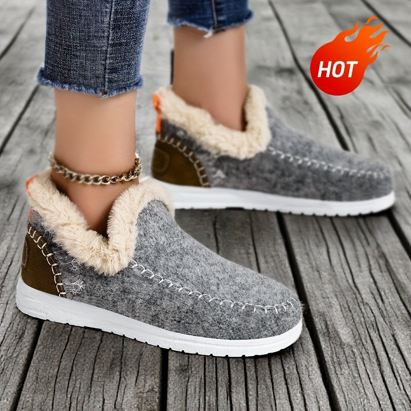 Women's Winter Snow Boots Fleece Lined Ankle Slip-On Waterproof Rubber