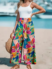 Women's Plus Size Tropical Print High-Waisted Loose Pants Casual Vacation Wear