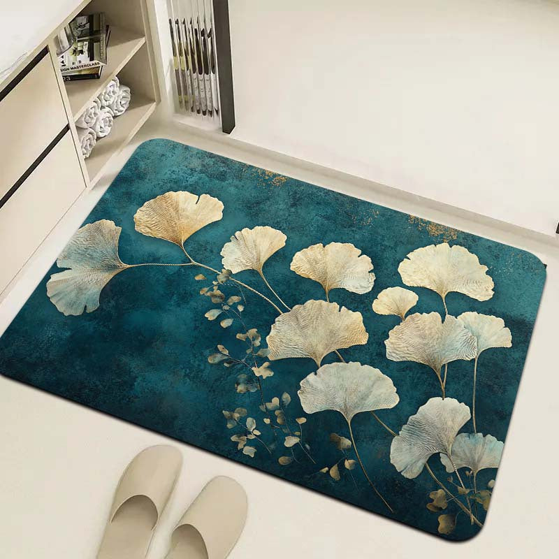 Retro Ginkgo Leaf Floor Mat 8mm Thick Soft Durable Kitchen Living Bedroom