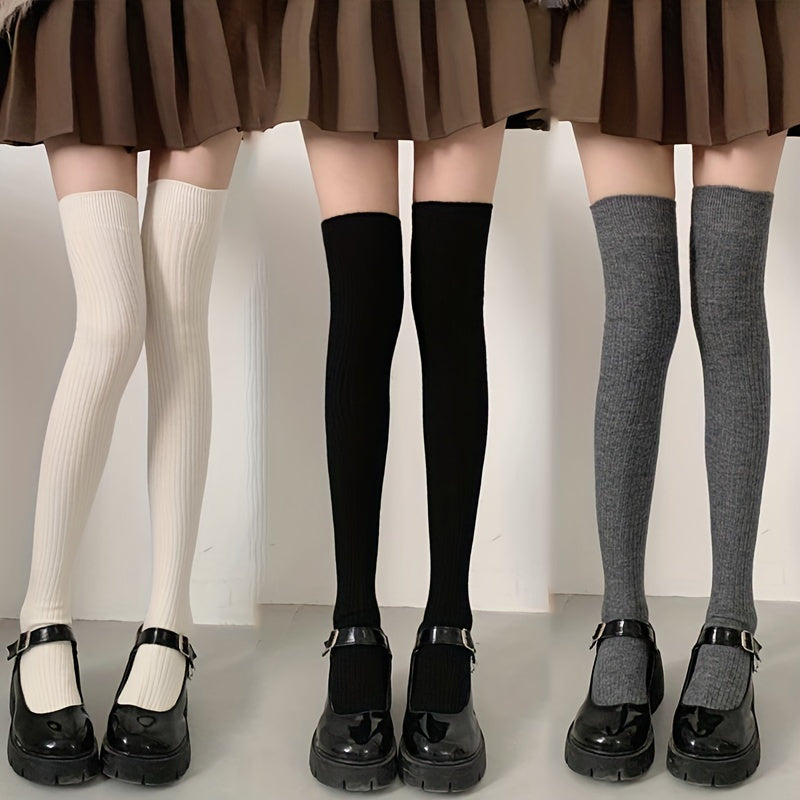 Women's Long Stockings in Black Vertical Stripes Thickened for Warmth 1-3 Pairs