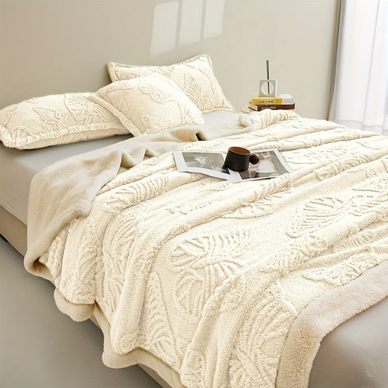 Gray Polyester Throw Blanket Double-Layered Warm Cozy for Year-Round Use