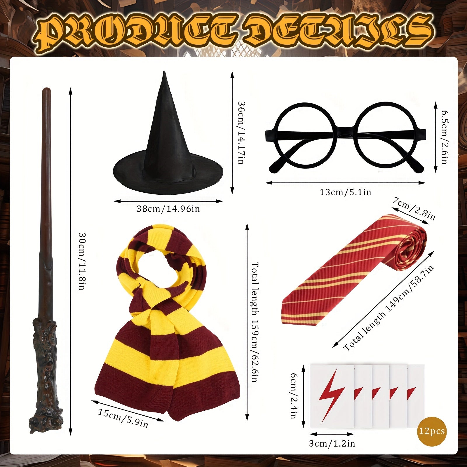 Vintage Wizard Kostyum Aksessuarlar to'plami 17 ta bo'lakni o'z ichiga oladi, Xellouin cosplay va partiyalar uchun