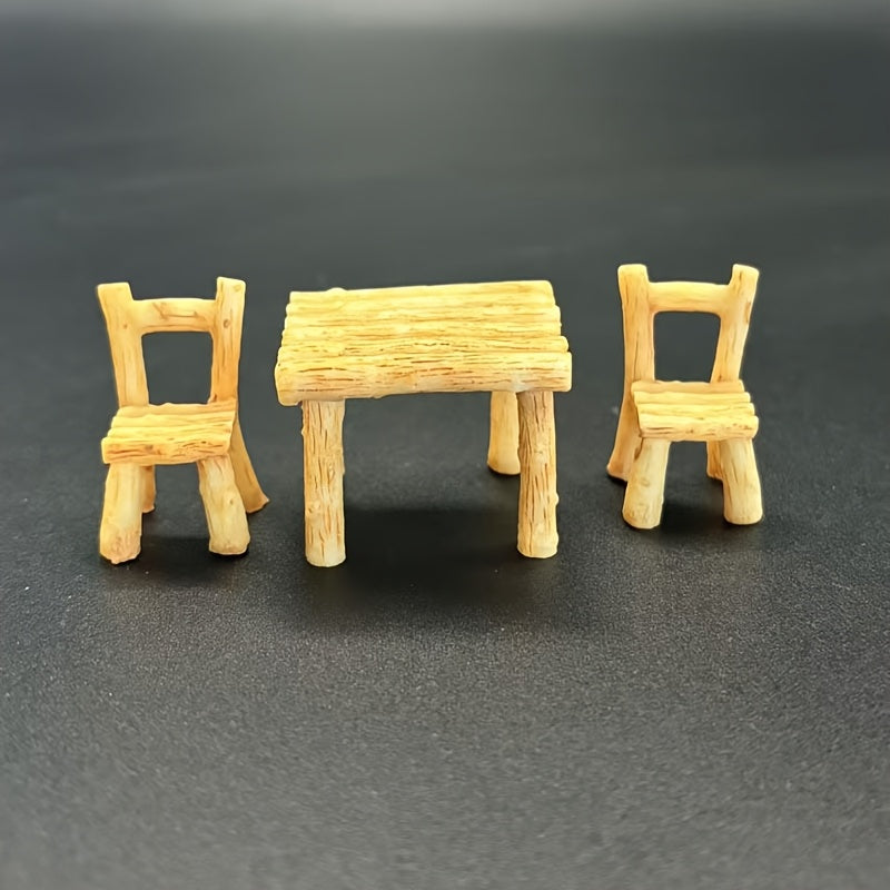 Mini Woodland Table and Chair Set, Rustic Fairy Garden Furniture, Indoor Outdoor Decor