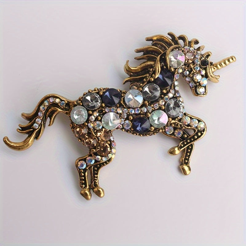 Crystal Horse Brooch with Rhinestones Punk Edge Animal Pin for Sweaters Dresses and Scarves