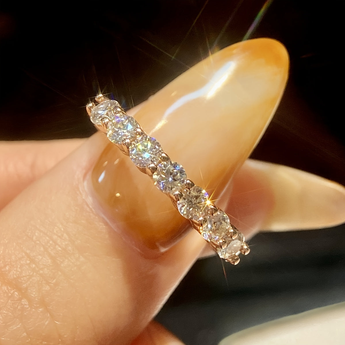 Ladies' Rose Gold Moissanite Engagement Wedding Band Sterling Silver Jewelry