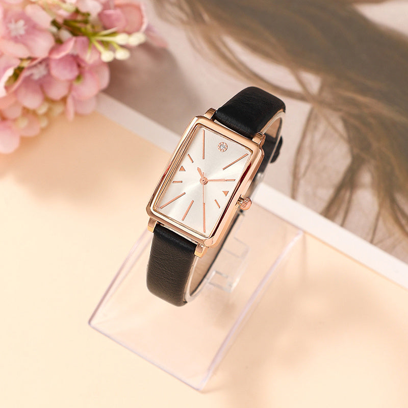 Women's Rectangular Quartz Watch with Rhinestones and Minimalist Style